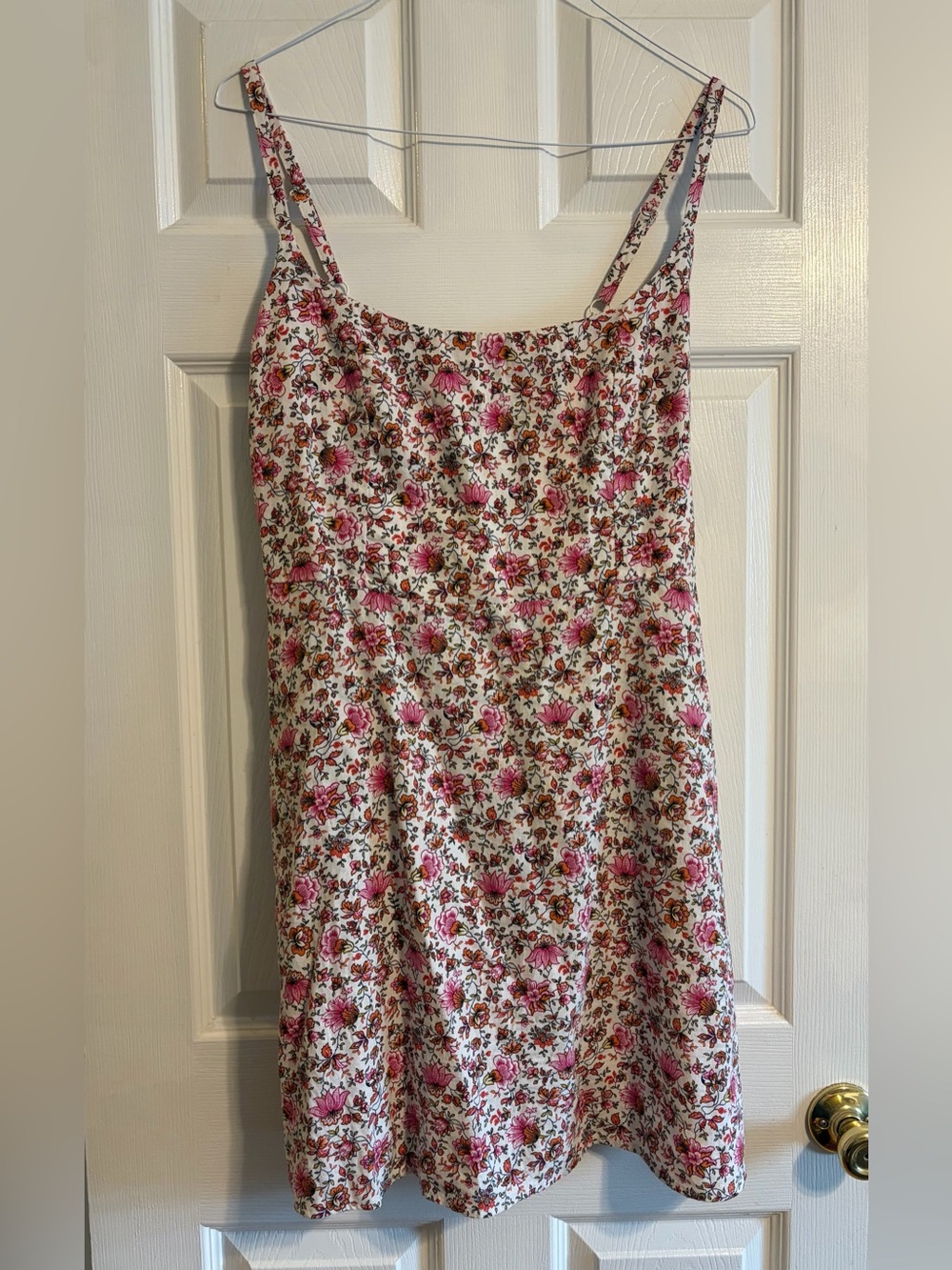 Old Navy Linen Blend Floral Mini Dress XL Pink White Strappy Square Neck Cami